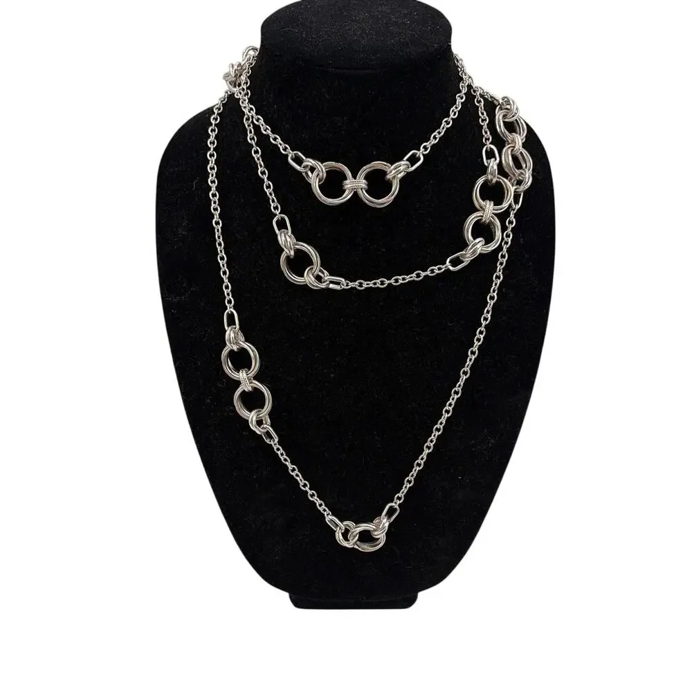 Banana Republic Set 2 Silver Tone Statement Links Chain Necklace Layered